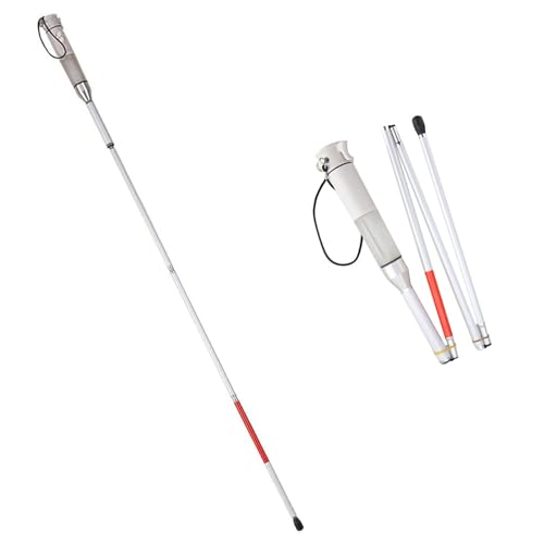 Klappbarer Rollostock – Rollo-Gehstock aus Aluminiumlegierung, Hilfsmittel zur Mobilitätshilfe, Nachtwarnung, reflektierend + Ton- und Licht-Sprachalarm(White,A(132cm/52in)) von Tavkomco