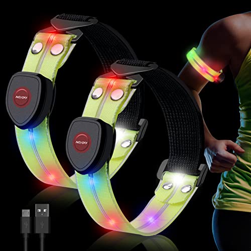 Taximi LED Armband USB Aufladbar - Reflektoren Joggen LED Armbänder Leuchtband Kinder Leuchtarmbänder Sicherheits Licht Blinklicht für Laufen Jogging Bergsteigen Hundewandern, 2 Stück (grün) von Taximi