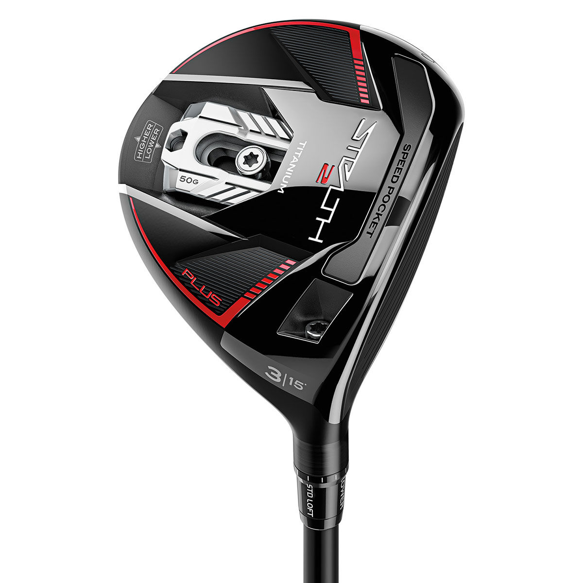 TaylorMade Mens Black and Red Stealth 2 Plus Left Hand Mitsubishi Kai'li Stiff Golf Fairway Wood, Size: 15° | American Golf von TaylorMade