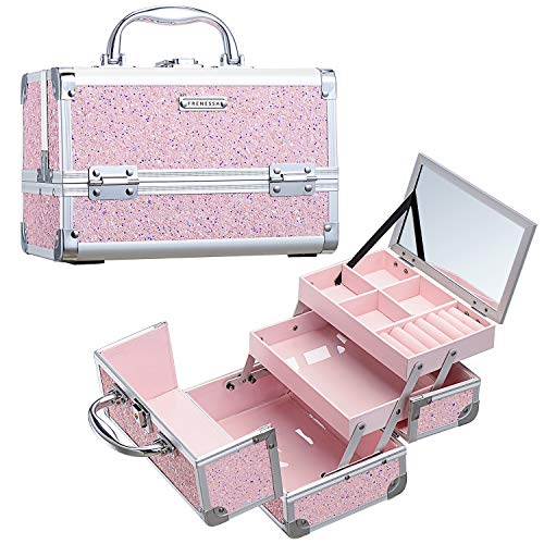 Kosmetikkoffer Schminkkoffer Leer Make up Koffer mit Spiegel Beauty Case Abschließbarer Schmuckkoffer Nagelkoffer Multikoffer, Rosa von Tayqwiheva