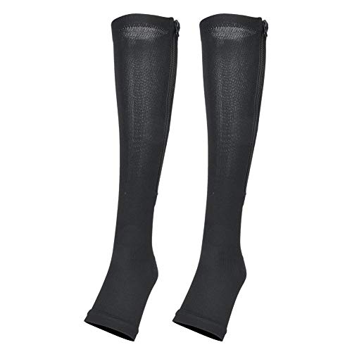 1 Paar Kompressionsstrümpfe, medizinische Reißverschlusssocken Mittelwadenlange Socke Schlanke Leggings Stretch-Socken Open Toe Kniebeinstütze Unisex(L / XL schwarz) von Tbest