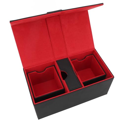 Kartendeck-Box, Große Kapazität, Magnetverschluss, PU-Leder, Spielkarten-Aufbewahrungsbox für über 200 Karten (Schwarz Rot) von Tbest