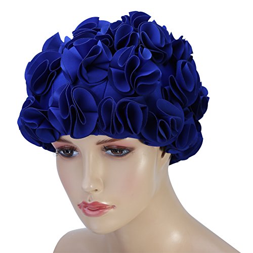 Badekappe Damen Retro,Badekappe Damen,Badekappe Damen Blumen,Blumen Badekappe Lange Haare Retro Damen Badehaube Rüschen Frauen Erwachsene Kinder Retro Blumen Blütenblatt Schwimmen Hüte Mode Elastisch von Tbest