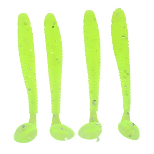 gummifische,50 stücke Weiche Angelköder Köder Set, 5 cm Kunststoff Fischköder T-Schwanz Grub Wurm Köder Fischgeschirr Zubehör 9 Farben(Fluoreszierendes Grün) von Tbest