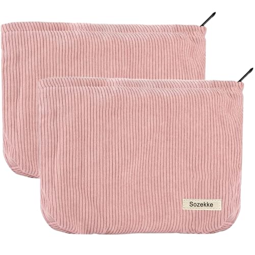 Tcdwla Kosmetiktasche Groß, Kulturbeutel Damen Toilettentasche, Make up Tasche Klein, 2 Stück Kosmetiktasche Cord, Perfekte Veranstalter, für Kurzreisen, Urlaub (Rosa) von Tcdwla