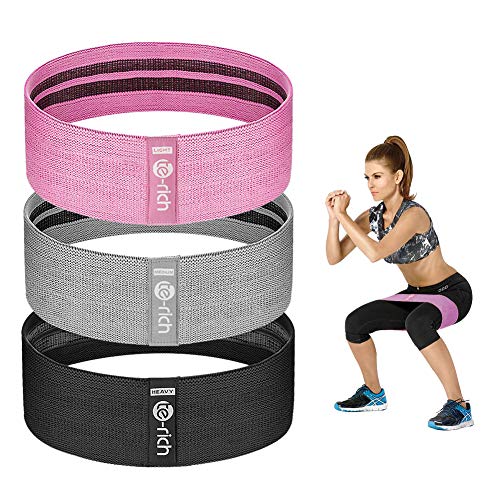 COOLAPA Resistance Bands for Legs and Butt, 3- Piece Fabric Exercise Band Set, Stretch Cloth Workout Loops [Wide Non-Slip] Fitness Gym Bands for Women Men Booty Squat Thigh Training (Pink/Grey/Black) von Te-Rich