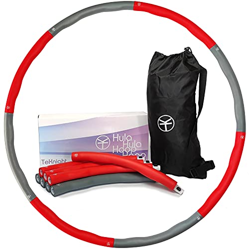 TeKnight® Stabiler Hula Hoop Reifen für Erwachsene- Rot und Grau - Designed in Germany - 1,1 KG für Anfänger und Fortgeschrittene - 8 Teile - Fitness Hula Hoop von TeKnight