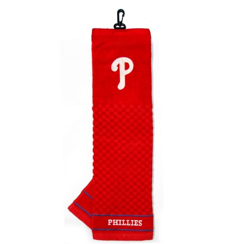 Team Golf MLB Philadelphia Phillies Besticktes Golf-Handtuch, Kariertes Schrubber Design, gesticktes Logo von Team Golf