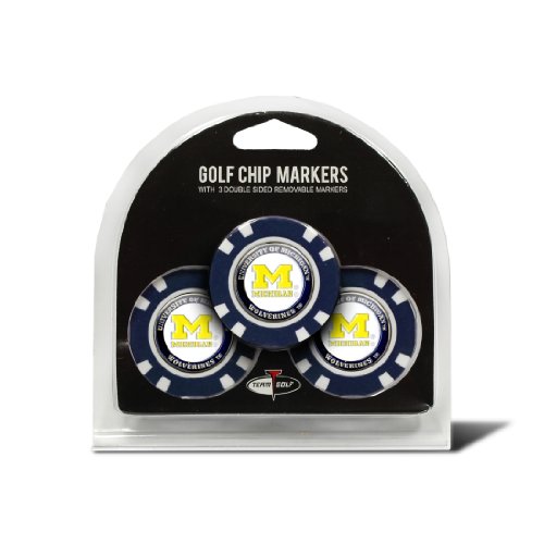 Team Golf NCAA Michigan Wolverines Golfballmarker, Poker-Chip-Größe mit kleineren, doppelseitigen Emaille-Markern, 3 Stück von Team Golf