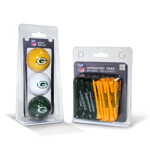 Team Golf NFL Green Bay Packers Golfbälle und 50 Golf-Tees Logo-aufgedruckte Golfbälle (3 Stück) & 7,5 cm Regulation Golf Tees (50 Stück), Mehrfarbig von Team Golf