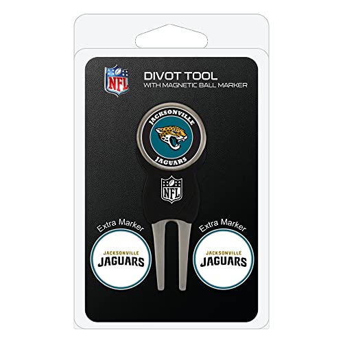 Team Golf NFL Jacksonville Jaguars Pitchgabel-Set mit 3 Golfballmarkierern, Pitchgabel mit 3 Golfballmarkierungen, Marker sind abnehmbar, magnetisch, doppelseitig, Emaille von Team Golf