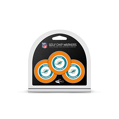 Team Golf NFL Miami Dolphins Golf Chip Ball Markers (3 Count), Poker Chip Size with Pop Out Smaller Double-Sided Enamel Markers von Team Golf