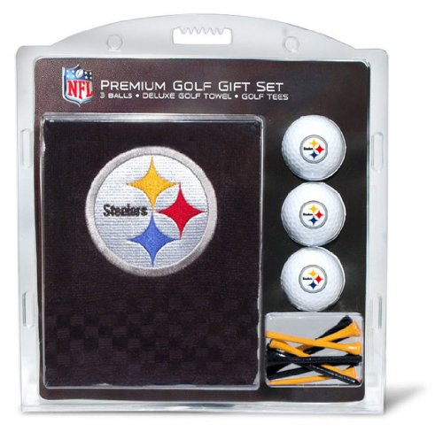 Team Golf NFL Pittsburgh Steelers Geschenk-Set, Besticktes Golf-Handtuch, 3 Golfbälle und 14 Golf-Tees 6,5 cm Verordnung, dreifach gefaltetes Handtuch, 40,6 x 55,9 cm, 100% Baumwolle von Team Golf