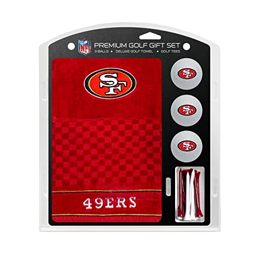 Team Golf NFL San Francisco 49ers Geschenkset: Besticktes Golf-Handtuch, 3 Golfbälle und 14 Golf-Tees 7,5 cm Regulation, dreifach gefaltetes Handtuch 40,6 x 55,9 cm, 100% Baumwolle von Team Golf