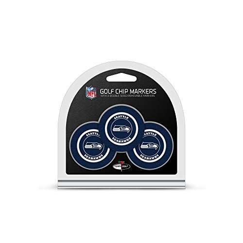 Team Golf NFL Seattle Seahawks Golf Chip Ball Markers (3 Count), Poker Chip Size with Pop Out Smaller Double-Sided Enamel Markers,Multi von Team Golf