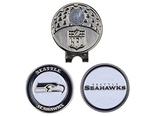 Team Golf NFL Seattle Seahawks Kappenclip mit 2 Golfballmarkern, Golfkappen-Clip mit 2 abnehmbaren, doppelseitigen Emaille-Magnetballmarkern, lässt Sich leicht an Hüten befestigen von Team Golf