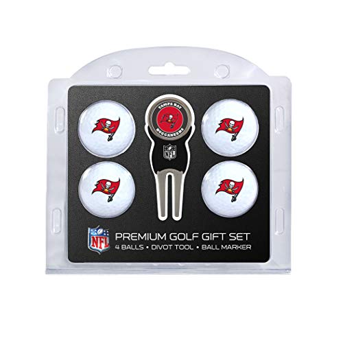 Team Golf NFL Tampa Bay Buccaneers Set mit 4 Golfbällen und Pitchgabeln, reguläre Größe, Golfbälle (4 Stück) und Pitchgabel mit abnehmbarem doppelseitigem Magnetmarker von Team Golf