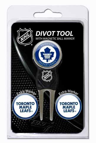 Team Golf NHL Toronto Maple Leafs Pitchgabel-Set mit 3 Golfballmarkierern, Pitchgabel mit 3 Golfballmarkern, Marker sind abnehmbar, magnetisch, doppelseitig, Emaille von Team Golf