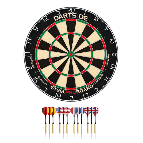 Darts.de Dartscheibe (Dartboard) - mit 12 Dartpfeilen von Teamsportbedarf.de