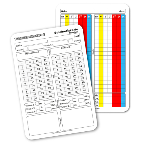 b+d Schiedsrichter Spiel-Notizkarten - Handball von Teamsportbedarf.de