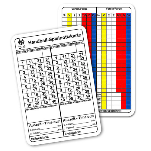 b+d Schiedsrichter Spiel-Notizkarten - Handball von Teamsportbedarf.de