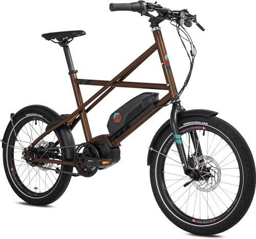 TechniBike UTY 9 by Cooper Bikes – 20 Zoll Ultrakompaktes, one size fits all, E-Bike mit Stahlrahmen, Shimano Alivio 9-Gang Kettenschaltung, Shimano E6100, Root Beer von TechniBike