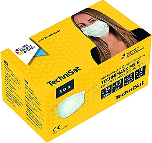 TechniSat TECHNIMASK M2 R - Medizinische Gesichtsmaske (Mund- und Nasenschutz, 3-lagige Einwegmaske aus hochwertigem Meltblown Vlies/Gesichtsmasken Made in Germany) 50 Stück von TechniSat