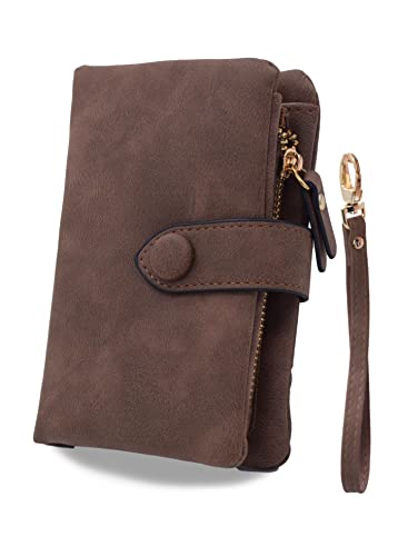 Damen Mini Geldbörse Geldbeutel Kurz Clutch Multifunction Tasche mit Armband Kartenfächer Fotofenster und Druckknopf Kaffee von TeeYee