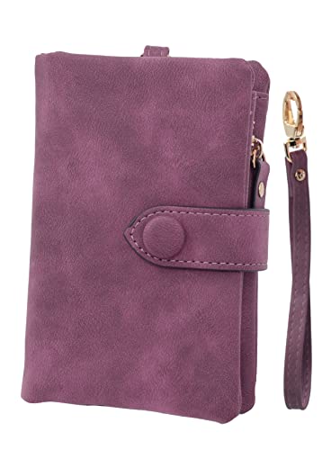 Damen Mini Geldbörse Geldbeutel Kurz Clutch Multifunction Tasche mit Armband Kartenfächer Fotofenster und Druckknopf lila von TeeYee