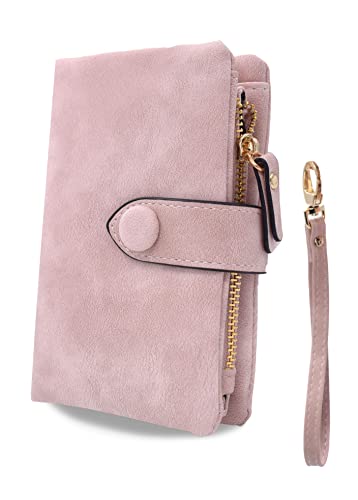 Damen Mini Geldbörse Geldbeutel Kurz Clutch Multifunction Tasche mit Armband Kartenfächer Fotofenster und Druckknopf pink von TeeYee