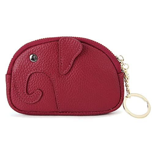 Süße Elefant Form Geldbörse Mini Brieftasche Leder Geldbeutel Clutch Bag Damen Mädchen Münztasche Kartentasche mit Schlüsselanhänger burdundy von TeeYee