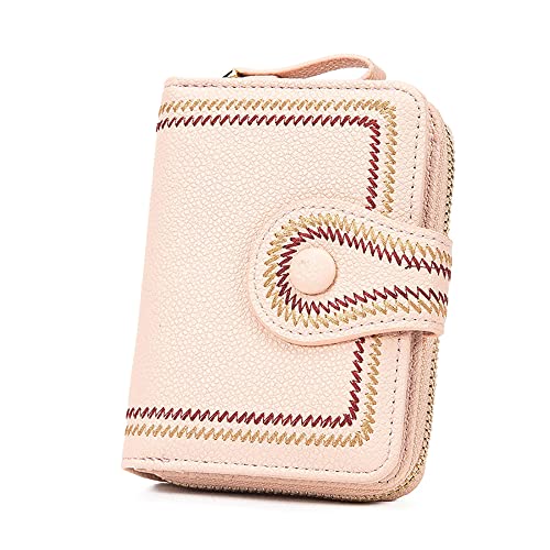 TeeYee Damen Kurze Geldbörse Stickerei Brieftasche Druckknopf Vintage Clutch Bag Mädchen Große Kapazität Geldbeutel mit Ausweisfenster rosa von TeeYee