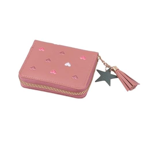 Kleine Damen-Geldbörse, Mini-Quaste, niedliches Mädchen, kurzer Reißverschluss, schöne PVC-Leder-Münzgeldbörse, weibliche Handbrieftasche, rose von Tefexer