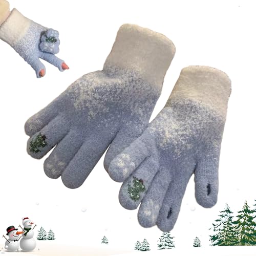 Teksome Winterhandschuhe - Touchscreen Handschuhe Mit Weihnachtsbaum-Muster,Gemütliche Fäustlinge Für Camping Radfahren Fahren Bei Kälte Und Unterwegs von Teksome