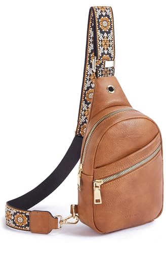 Telena Bauchtasche für Damen & Herren Brusttasche, Crossbody Bag Herren Umhängetasche Kunstleder Sling Bag Klein Schultertasche für Frauen,Braun von Telena