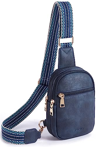 Telena Bauchtasche Damen Brusttasche, Crossbody Bag Kunstleder Umhängetasche Klein Schultertasche für Frauen Sling Bag,Dunkelblau von Telena