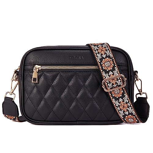 Telena Damen Handy Umhängetasche, Crossbody Bag mit verstellbarem Breiter Gurt, PU Leder Gesteppte Umhängetasche für Damen von Telena