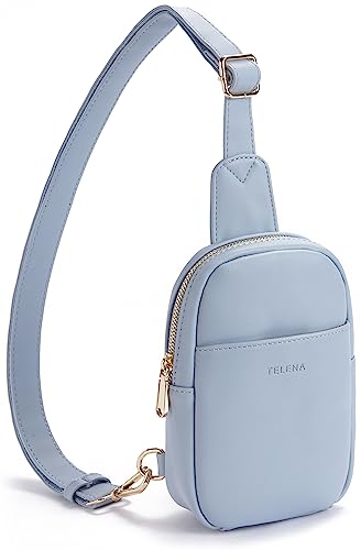 Telena Klein Brusttasche Damen, Sling Bag Damen Umhängetasche Kleiner Crossbody Bag Kunstleder Schultertasche Mini, Hellblau von Telena