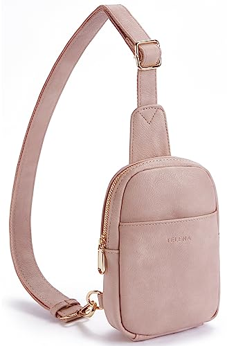 Telena Klein Brusttasche Damen, Sling Bag Damen Umhängetasche Kleiner Crossbody Bag Kunstleder Schultertasche Mini, Hellrosa von Telena