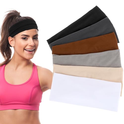 Telooco 6 Stück Yoga Haarband Damen Elastische Haarbänder Mädchen Stretch Sport Stirnband Headbands rutschfeste Stoff Stirnbänder für Yoga Workout Laufen Reisen von Telooco