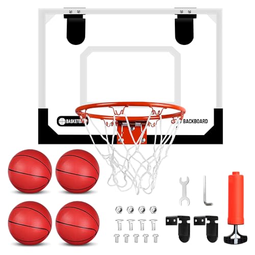 Mini Basketballkorb Indoor für Kinder & Erwachsene,Basketball Indoor Set mit Inklusive Basketballkorb,4 Basketbälle,Luftpumpe, Schaumstoffmatte und Haken,Türmontage 40x30cm,fürs Schlafzimmer & Büro von Temesser