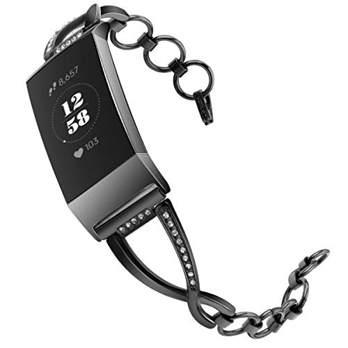 TenCloud Ersatzarmband kompatibel mit Fitbit Charge 4 Armbändern, Metall-Edelstahlbänder, Armband, Zubehör für Charge 4/Charge 3/Charge 3 SE Smart Watch (Schwarz) von TenCloud