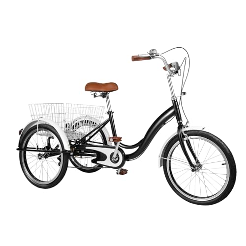 Tenddya 20 Zoll Dreirad für Erwachsene, 3-Rad-Fahrrad mit Korb SitzhöHe Verstellbar Dreiräder Citybike für Damen & Herren City Tricycle für Outdoor Sports Shopping von Tenddya