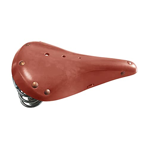 TentHome Retro Sattel Fahrradsattel Classic Line Ledersattel Trekking-/Tourensattel Leder Fahrradsitz mit Federung Schraubenfeder und Messing Nieten Vintage Federsattel Braun von TentHome