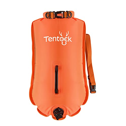 Tentock Schwimmboje 28L Wasserdicht Aufblasbare Trockentasche Schwimmen Sicherheits Schwimmer für Wassersport, offene Wasserschwimmer, Triathleten, Kajakfahrer und Schnorcheler (Tangerine) von Tentock