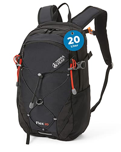 Terra Peak Wanderrucksack 20L Damen Herren Flex 20 Erwachsene schwarz klein - Trekking-Rucksack ergonomisch - Outdoor Daypack wasserdicht - Wander-Rucksäcke leicht mit Rückenbelüftung zum Wandern von Terra Peak