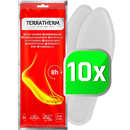 TerraTherm Sohlenwärmer- 10 Paar XL, Wärmesohlen für Schuhe Aller Art, Schuhwärmer Einlagen, 100% natürliche Wärme, Wärmeeinlagen für Schuhe, Fußwärmer Sohlen für 8h warme Füße von TerraTherm