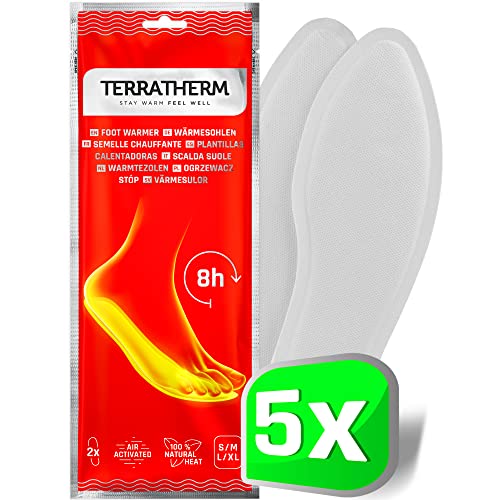 TerraTherm Wärmesohlen für Schuhe - 5 Paar XL Sohlenwärmer, 100% natürliche Wärme, Fußwärmer Sohlen als auch Wärmeeinlagen für Schuhe, für 8h warme Füße, Schuhwärmer Einlagen XL von TerraTherm