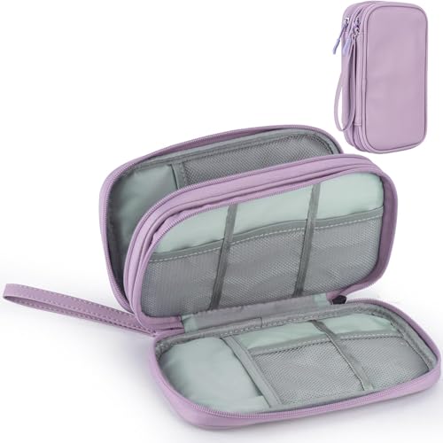 Teskyer PU Leder Kabeltasche Organizer, Reise Elektronik Zubehör Kabel Organizer Tasche, Tragbare Tech Pouch für Ladegeräte, Kabel, Power Bank, SM05 - Lila von Teskyer