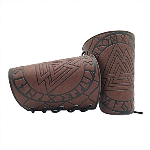 Viking Odin Rune geprägte Lederarmschienen, mittelalterliche PU-Lederarmschienen, LARP-Handschuh, Ledermanschette Armschiene, Lederarmbänder, Nordic Retro-Armband für Männer Frauen Jungen (Braun) von Thajaling